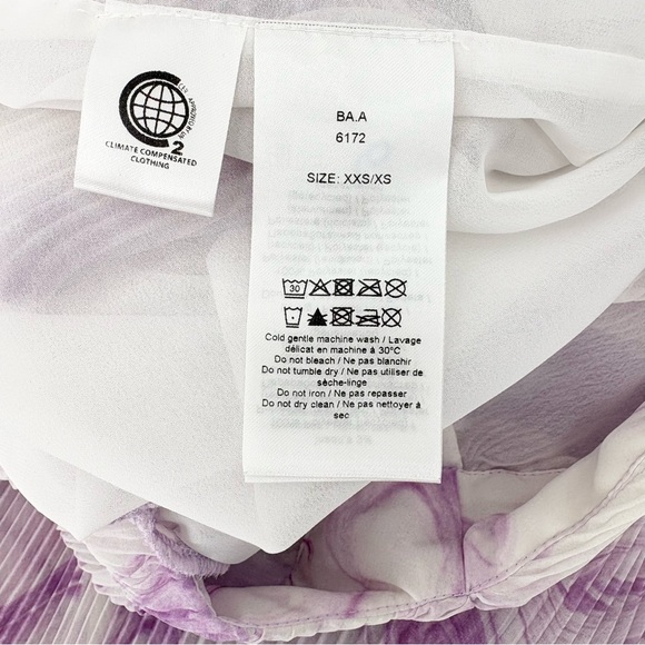 Ganni Orchid Bloom Pleated Georgette Oversized Mini Dress Designer XXS / XS - Picture 12 of 16